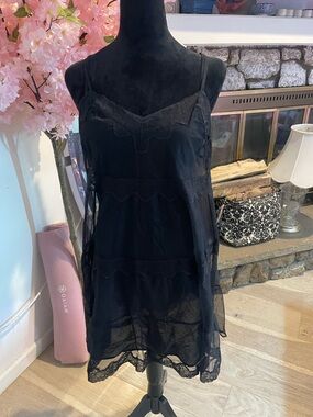 Victoria's Secret Black Lace Trim Sheer Slip Dress